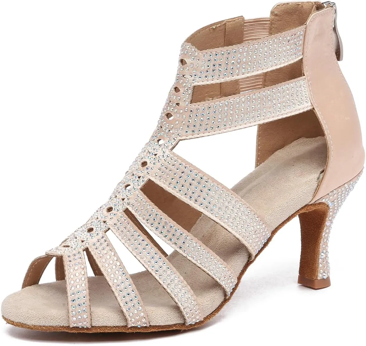 Dance Boots for Women Latin Salsa Ballroom Performance Dress Shoes 3 Inch Heel Rhinestones Suede Sole Dance Shoes
