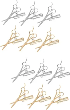 DECHOUS 2sets Scissors Comb Shape Brooch for Hair Stylist Men's Jewelry Hair Jewelry Rhinestones 6pcs*2