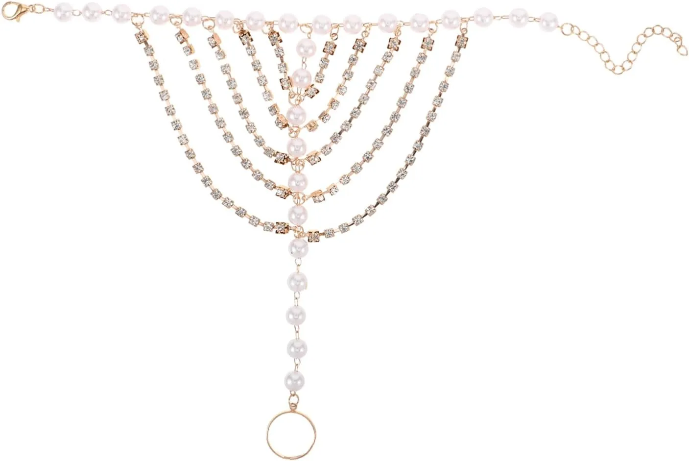 Didiseaon Rhinestone Faux Pearl Beaded Anklet with Tassel Accents Elegant Barefoot Sandals for Beach Weddings Summer Accessory for Boho Brides