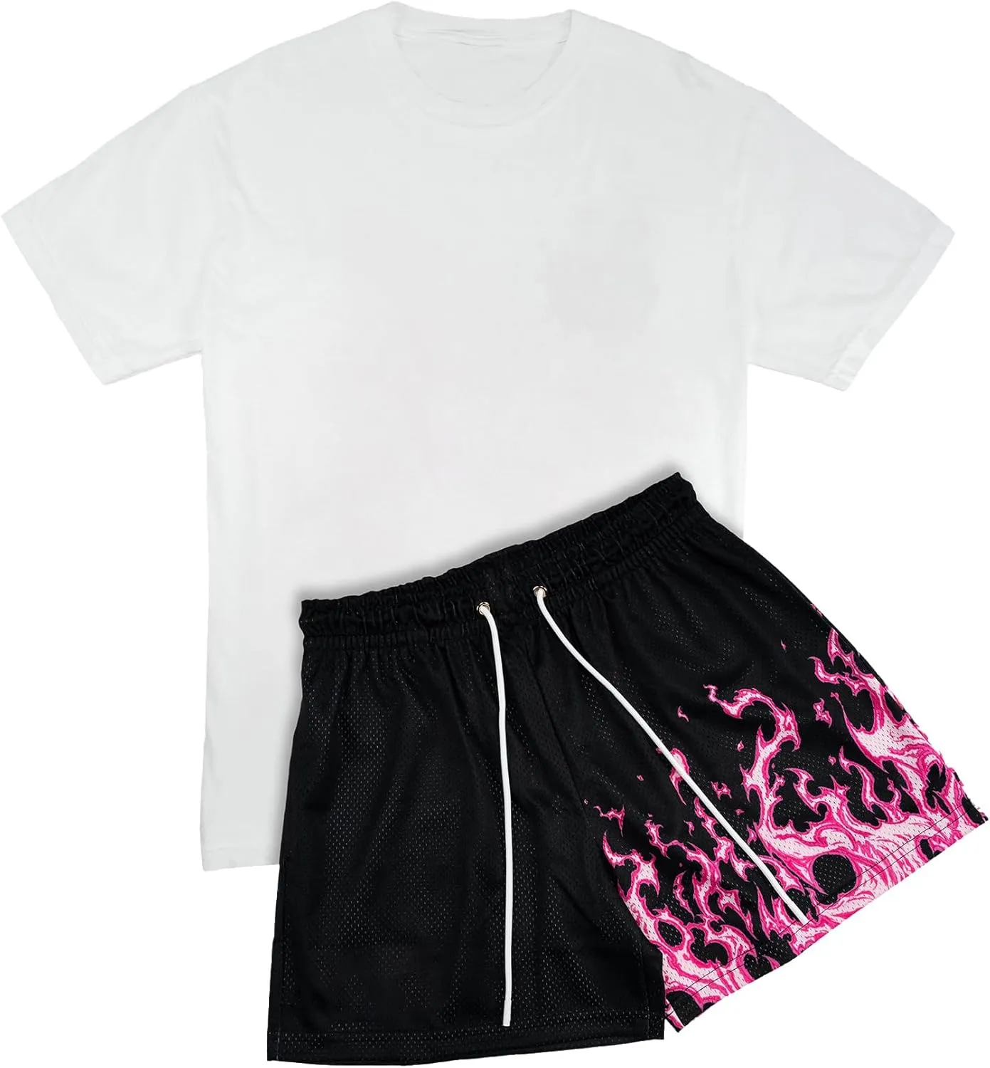 DIOTSR Mens Flame Graphic Shorts Workout Basketball Shorts Casual Cool Track Shorts Drawstring Waist
