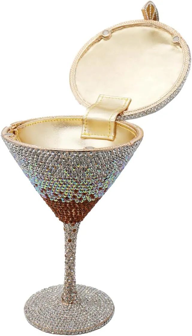DJBM Women Twinkling Rhinestone Clutch Purse Chic Fancy Cocktail Cup Handbag with Chain for Evening Banquet