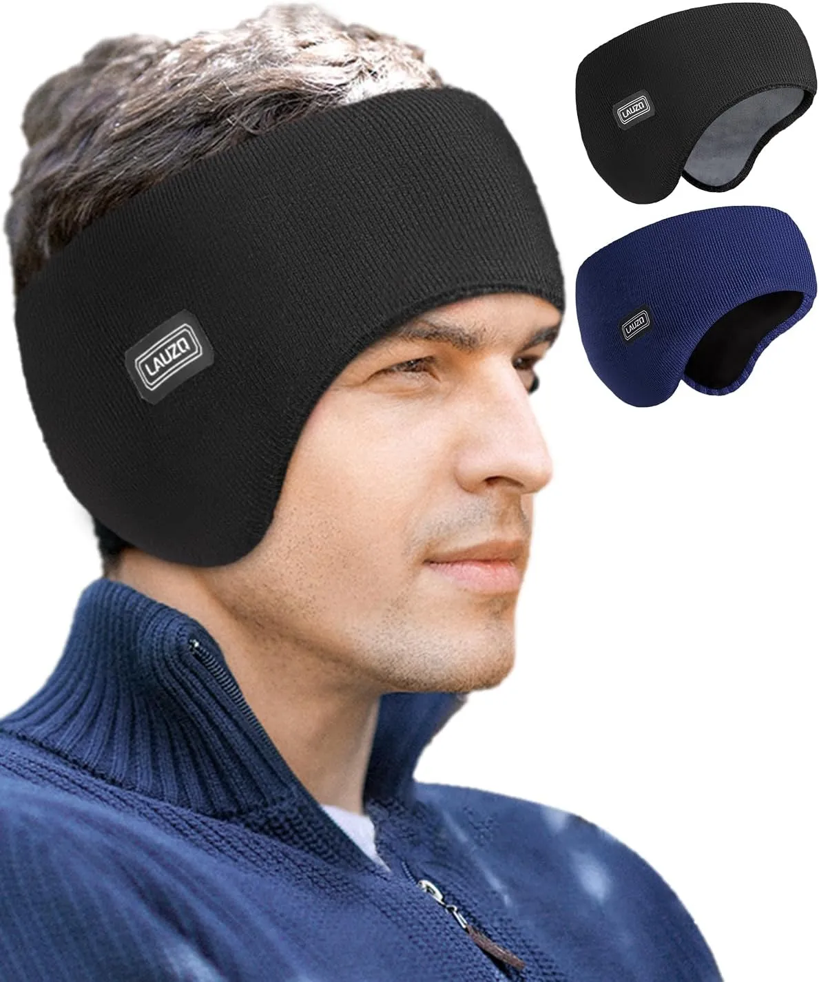 Double-Layer Ear Warmer Headband-Knit Fuzzy Lined Winter Ear Muff for Men Women Running Cycling Ear Covers