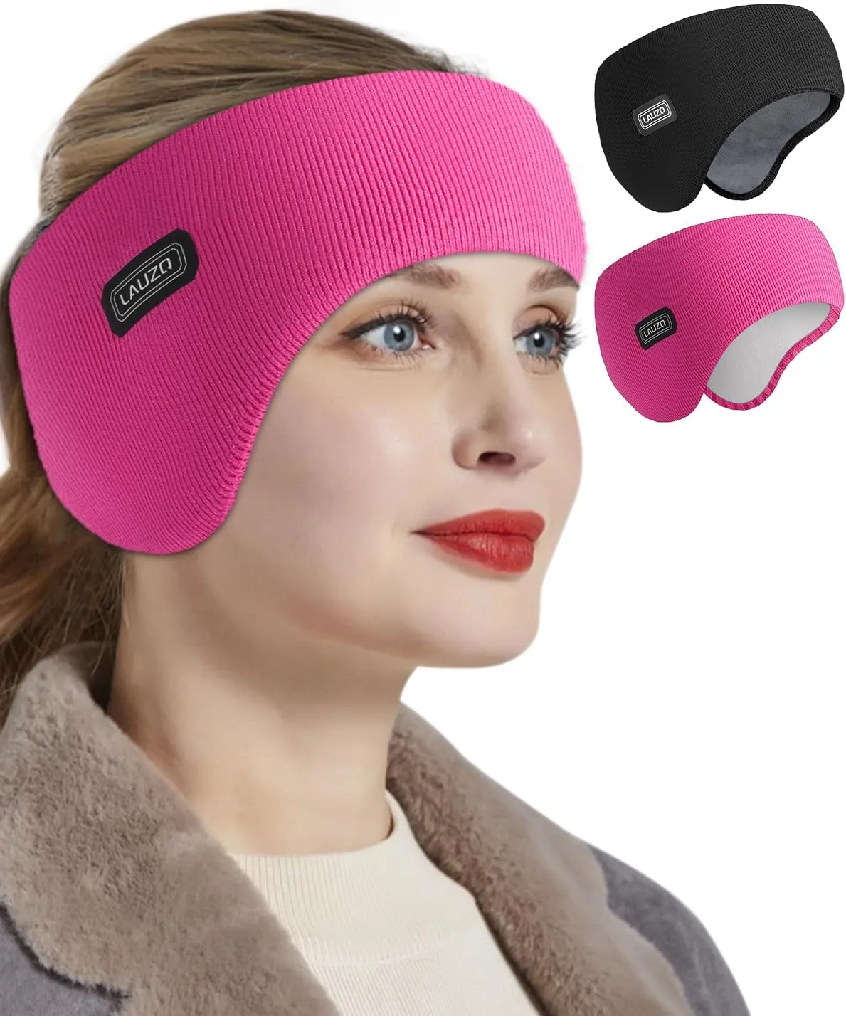 Double-Layer Ear Warmer Headband-Knit Fuzzy Lined Winter Ear Muff for Men Women Running Cycling Ear Covers