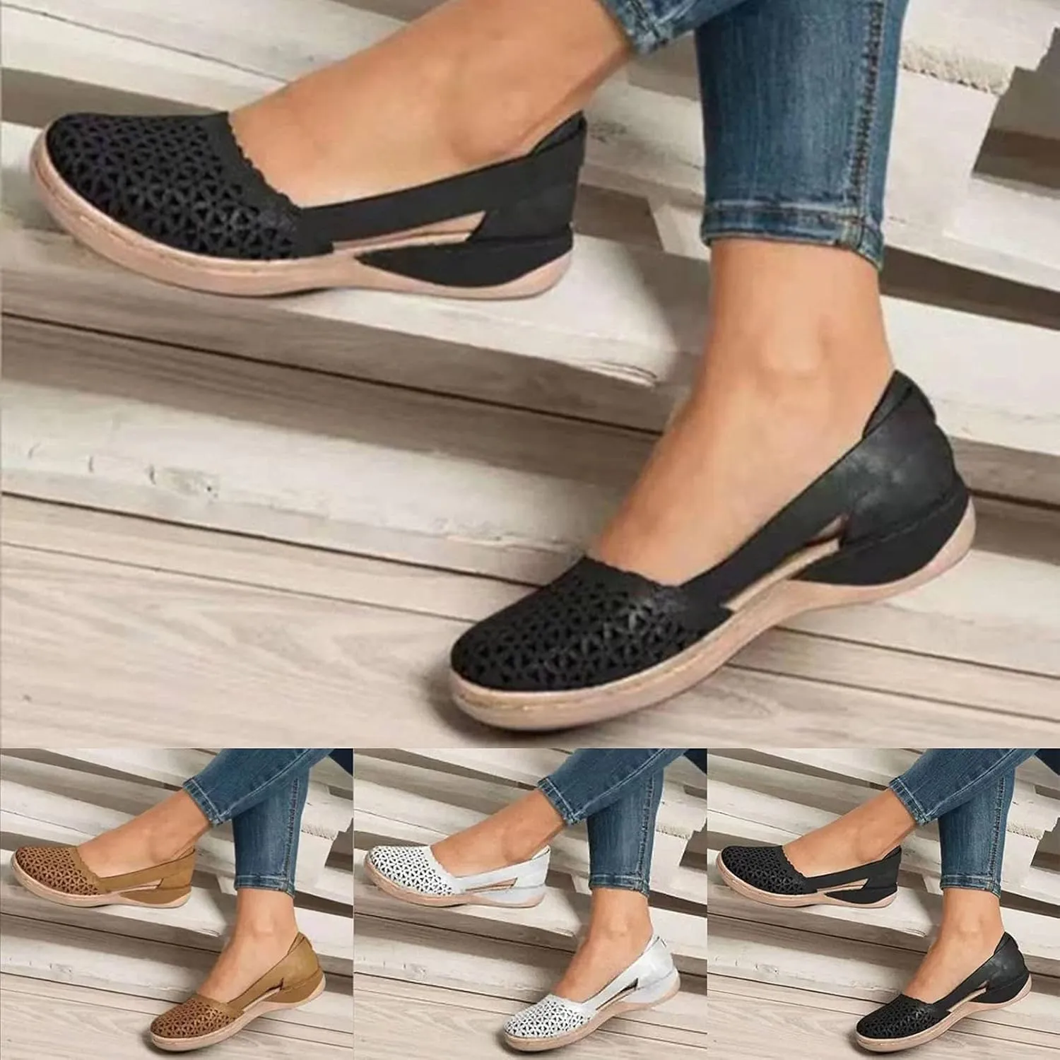 Eduavar Closed Toe Sandals Women, Womens Sandals Comfortable Low Wedge Sandals Casual Breathable Hollow Out Closed Toe Sandal