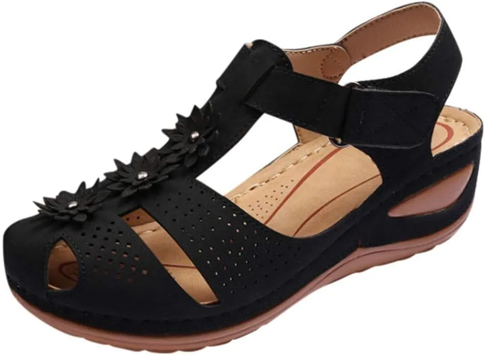 Eduavar Sandals Women Dressy Summer, Orthopedic Sandals for Women Comfortable Close Toe Sandals Cutout Wedge Sandals