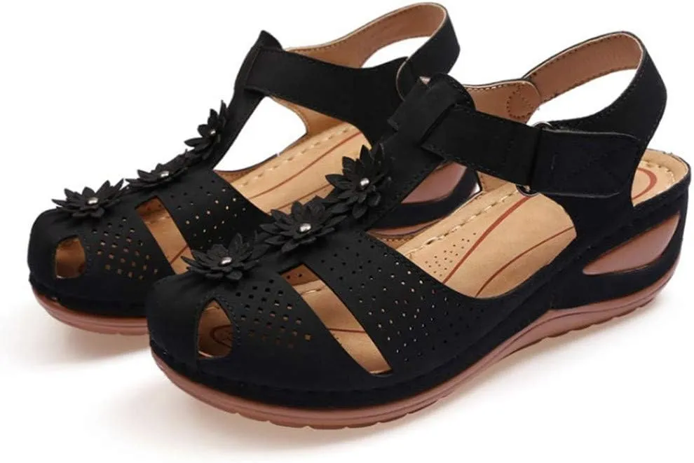 Eduavar Sandals Women Dressy Summer, Orthopedic Sandals for Women Comfortable Close Toe Sandals Cutout Wedge Sandals