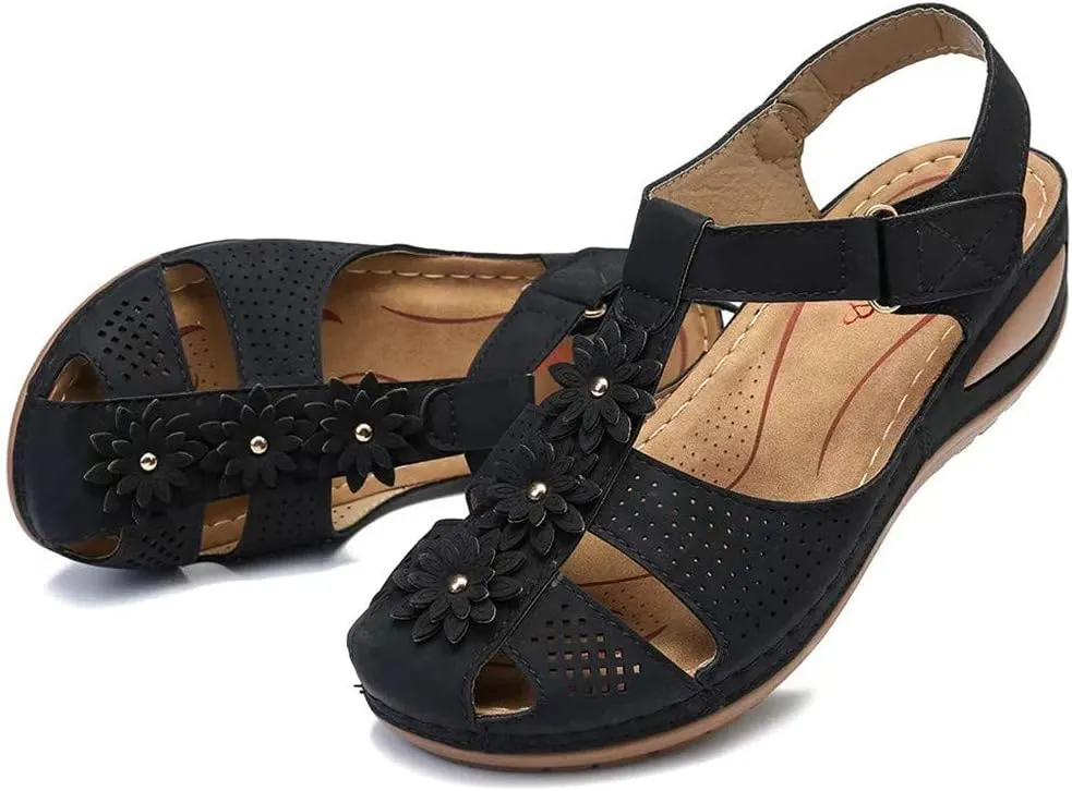 Eduavar Sandals Women Dressy Summer, Orthopedic Sandals for Women Comfortable Close Toe Sandals Cutout Wedge Sandals