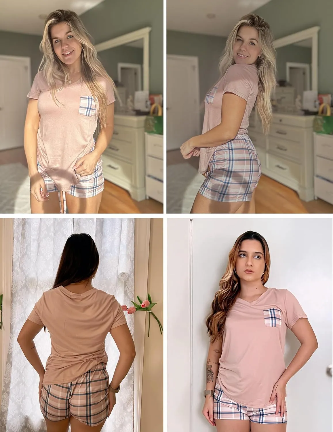 Ekouaer Womens Pajama Sets Short Sleeve Pajamas for Women Sets Soft Lounge Sets Casual V Neck Sleepwear PJS