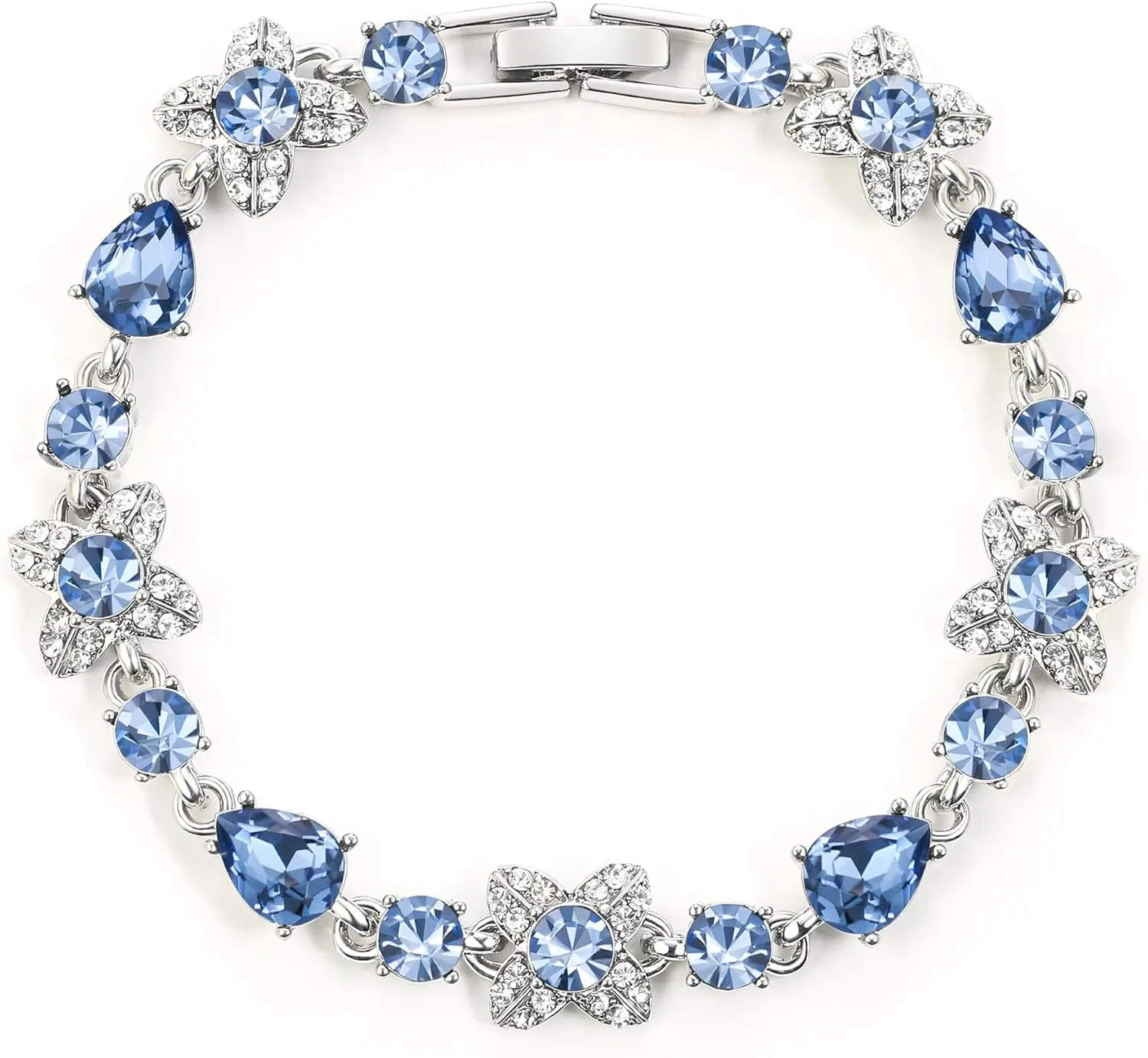 EleQueen Teardrop Bridal Jewelry for Women, Rhinestone Waterdrop Four Leaf Clover Bracelet for Women Prom Jewelry