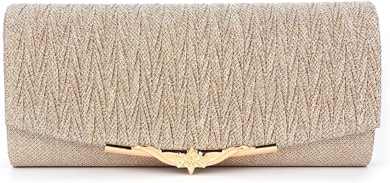 Envelope Clutch Womens Evening Handbag, Stylish Crossbody Purse Golden Chain Satchel Handbags for Wedding Party Prom