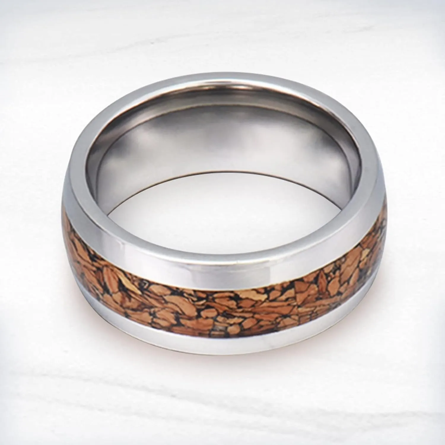 Epinki Ring Jewelry, 8MM Stainless Steel Silver Ring Inlay Wood Jewelry Wedding Rings 2PCS Couple Rings