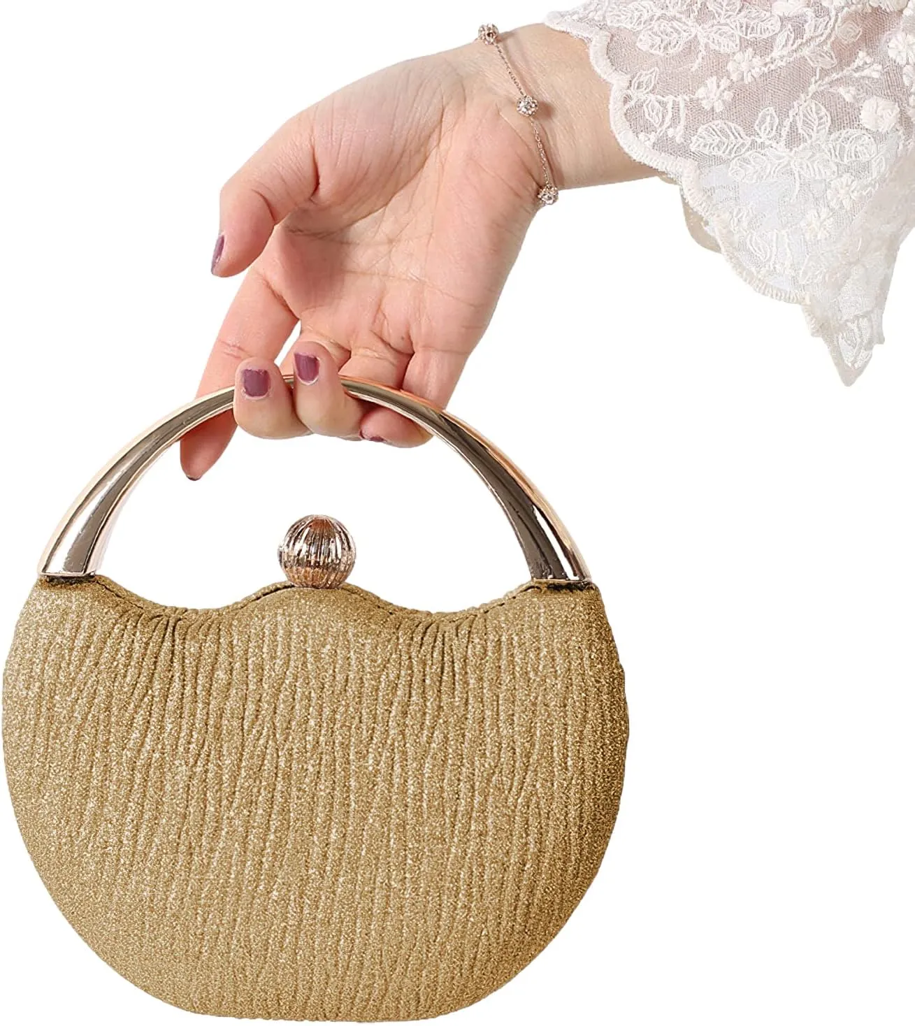 Evening Bag Clutch Purses Pleated Round Hard shell Crossbody Handbag with Chain Strap for Women Wedding Party Formal