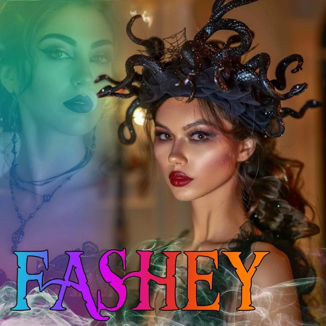 Fashey Gold Layered Snake Jewelry Set - Necklace, Earrings, Adjustable Rings - Medusa Costume Hollween Jewelry for Women