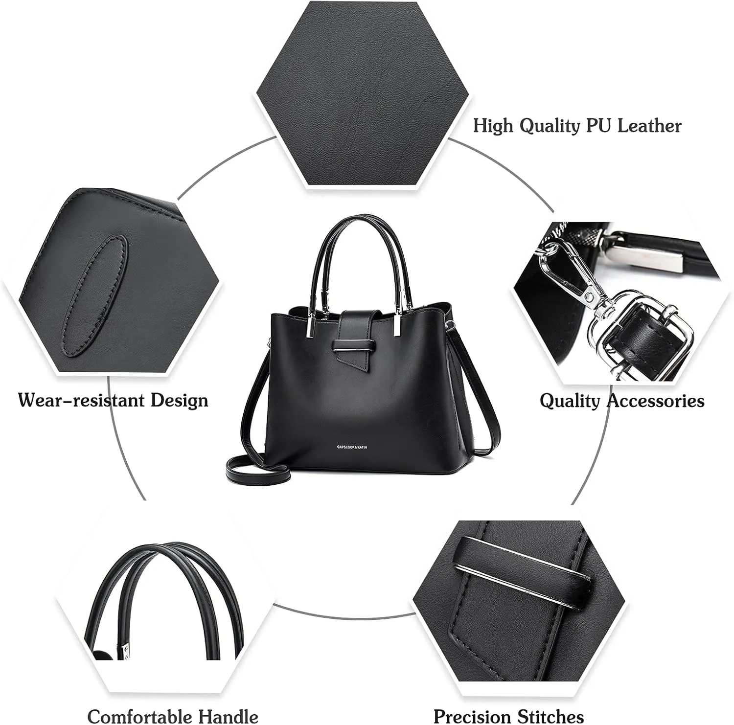 Fashion Handbag Purses Women Top-Handle Bags Ladies Crossbody Bag Satchel PU Leather Shoulder Tote Bags Black