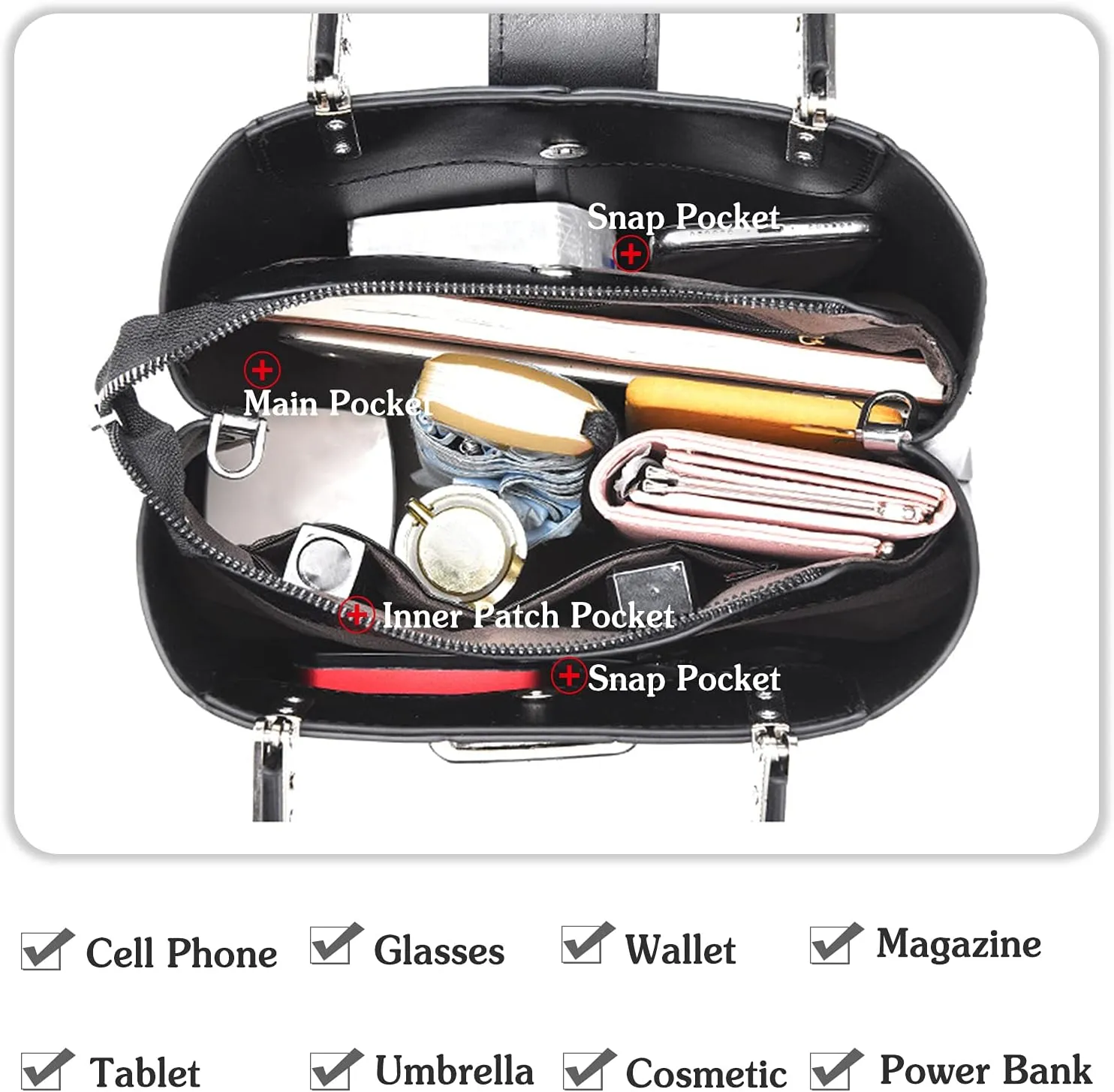 Fashion Handbag Purses Women Top-Handle Bags Ladies Crossbody Bag Satchel PU Leather Shoulder Tote Bags Black