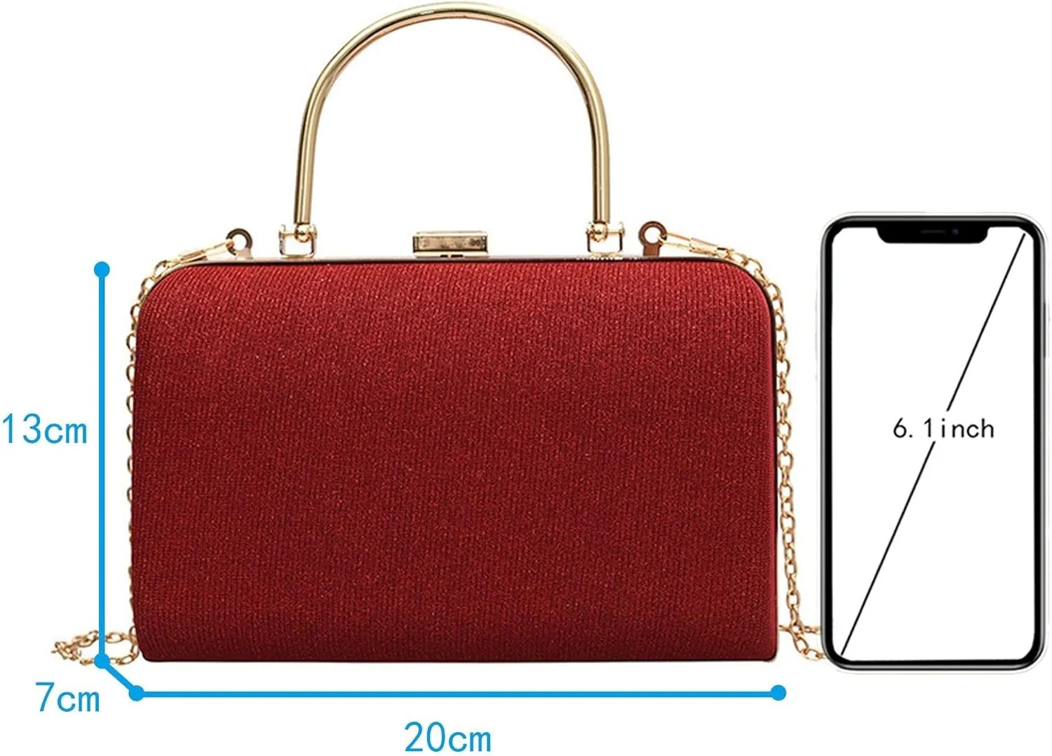 Fashion Hard Shell Bridal Wedding for Women Box Tote Handbag Metal Clutch Chain Evening Purse