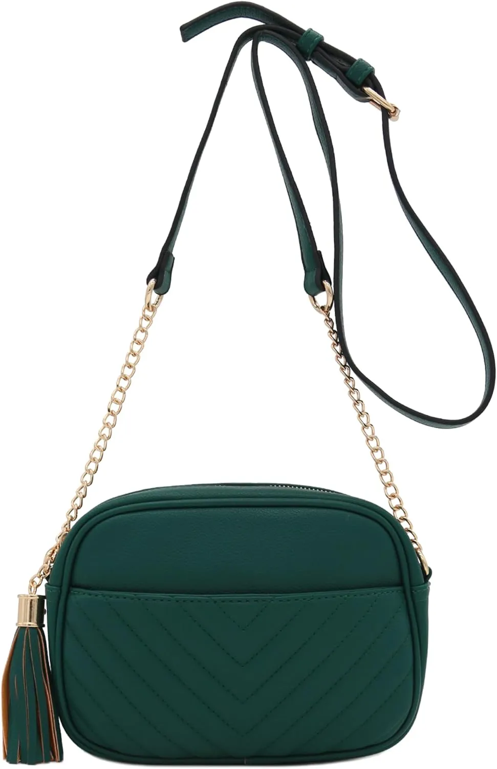 FashionPuzzle Chevron Quilted Crossbody Camera Bag with Chain Strap and Tassel