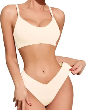 FGZ Bra and Panty Sets for Women Seamless Bralettes Lingerie Sexy Sets Comfortable Sports V Neck Bras Panty Thongs Sets