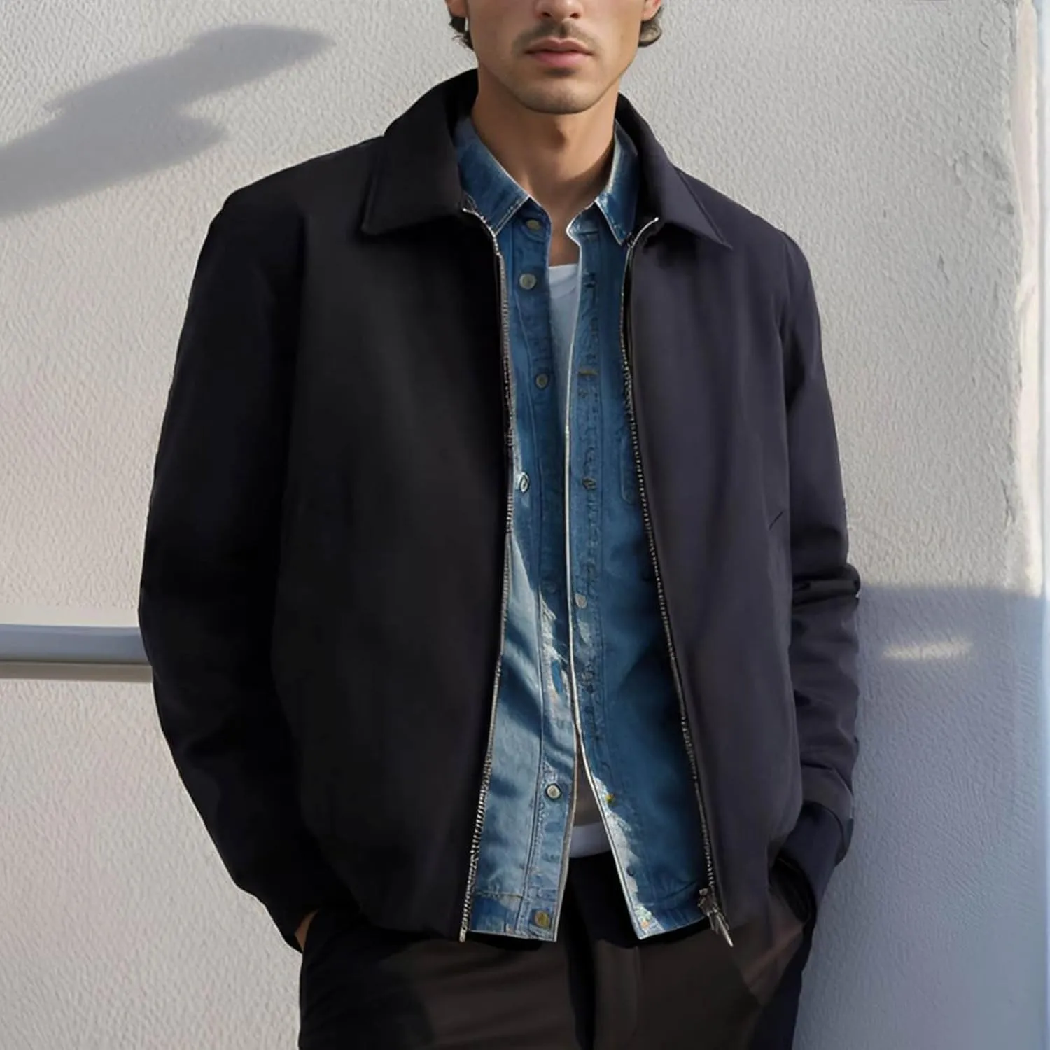 Finelylove Mens Lightweight Varsity Bomber Jacket Laydown Water Resistant Windbreaker Casual Stylish Spring Fall Jacket