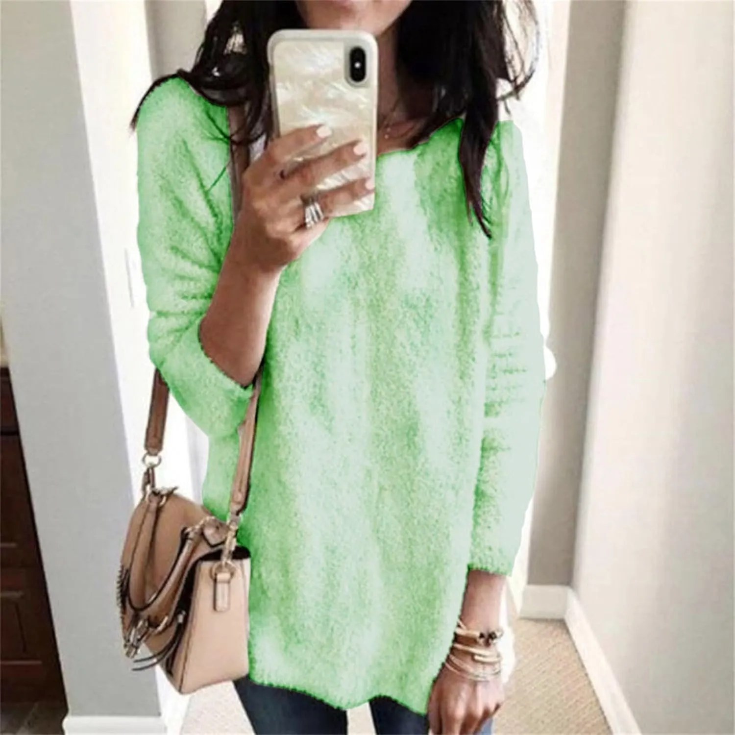 Fleece Jacket Women Long Sleeve Thin Fashion Ladies Pullover Sweater Oversized Fluffy Outerwear Sherpa Jacket