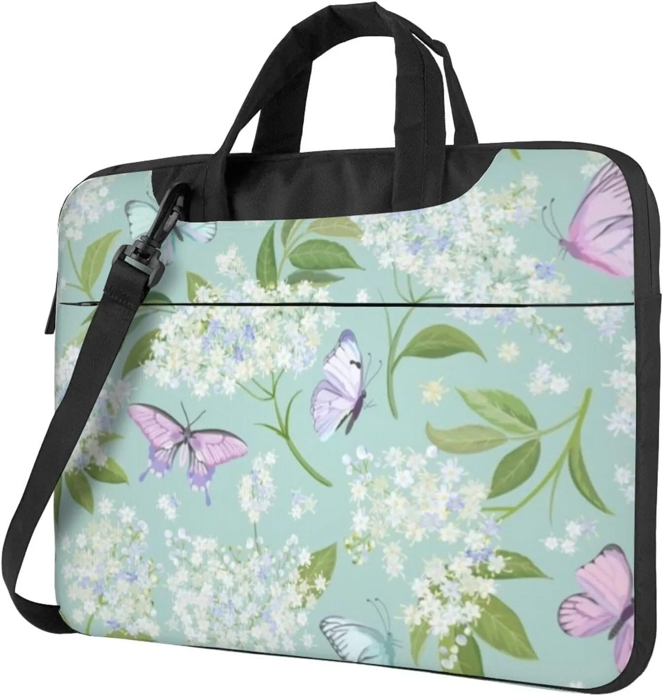 Flower And Butterfly Practical 13-15.6 Inch Laptop Bag For Man And Women, Computer Messenger Bag, Trendy Shoulder Strap Design