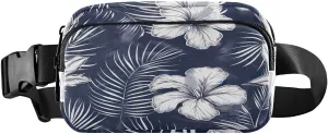 Flowers and Palm Leaves Fanny Packs for Women Men, Fashion Belt Bag Waterproof Waist Pack Crossbody Bags with Adjustable Strap for Workout Running Hiking
