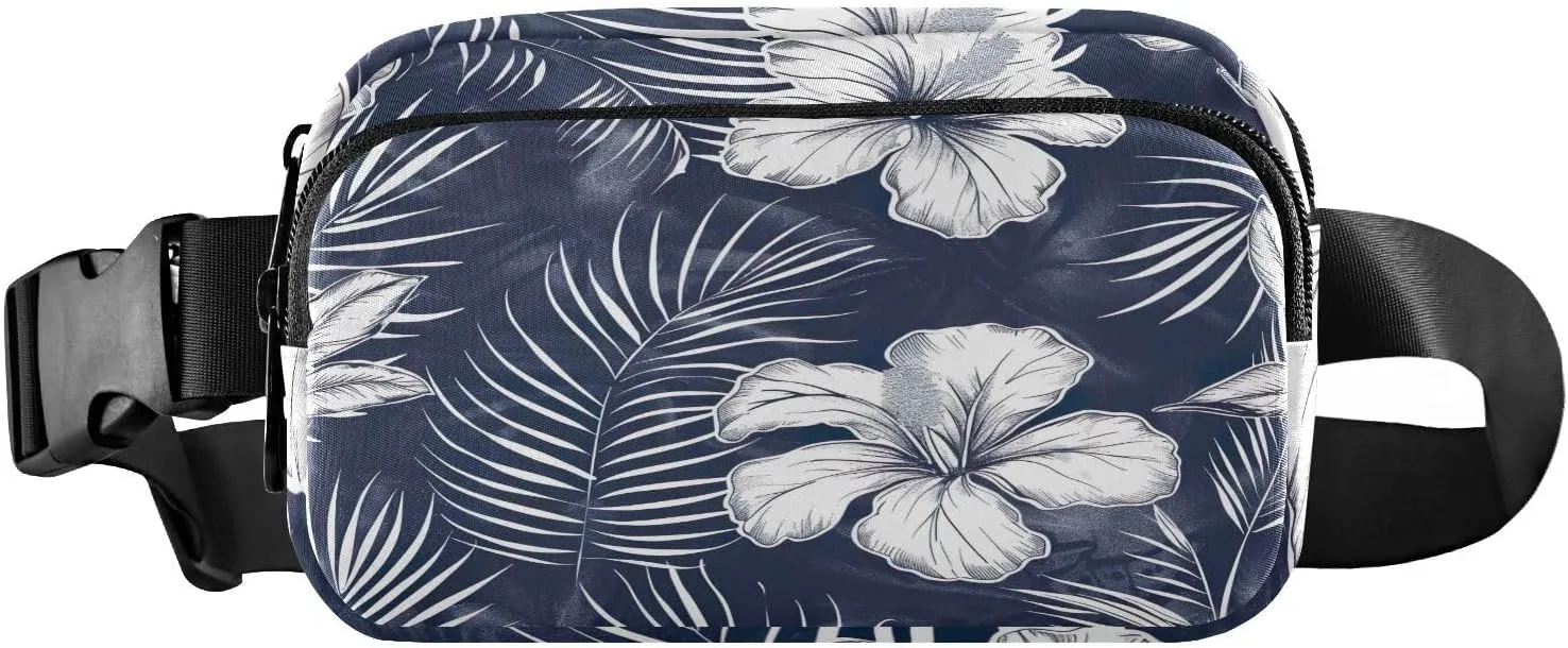 Flowers and Palm Leaves Fanny Packs for Women Men, Fashion Belt Bag Waterproof Waist Pack Crossbody Bags with Adjustable Strap for Workout Running Hiking
