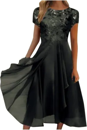 Flowy Lace Chiffon Dress Elegant Formal Evening Party Wedding Mother of The Bride Dresses for Women 2025
