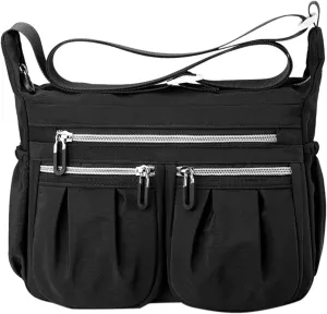 Foldie Crossbody Bags for Women Waterproof Nylon Crossbody Bags for Woman Trendy Clear Bag for Stadium Events(Black)