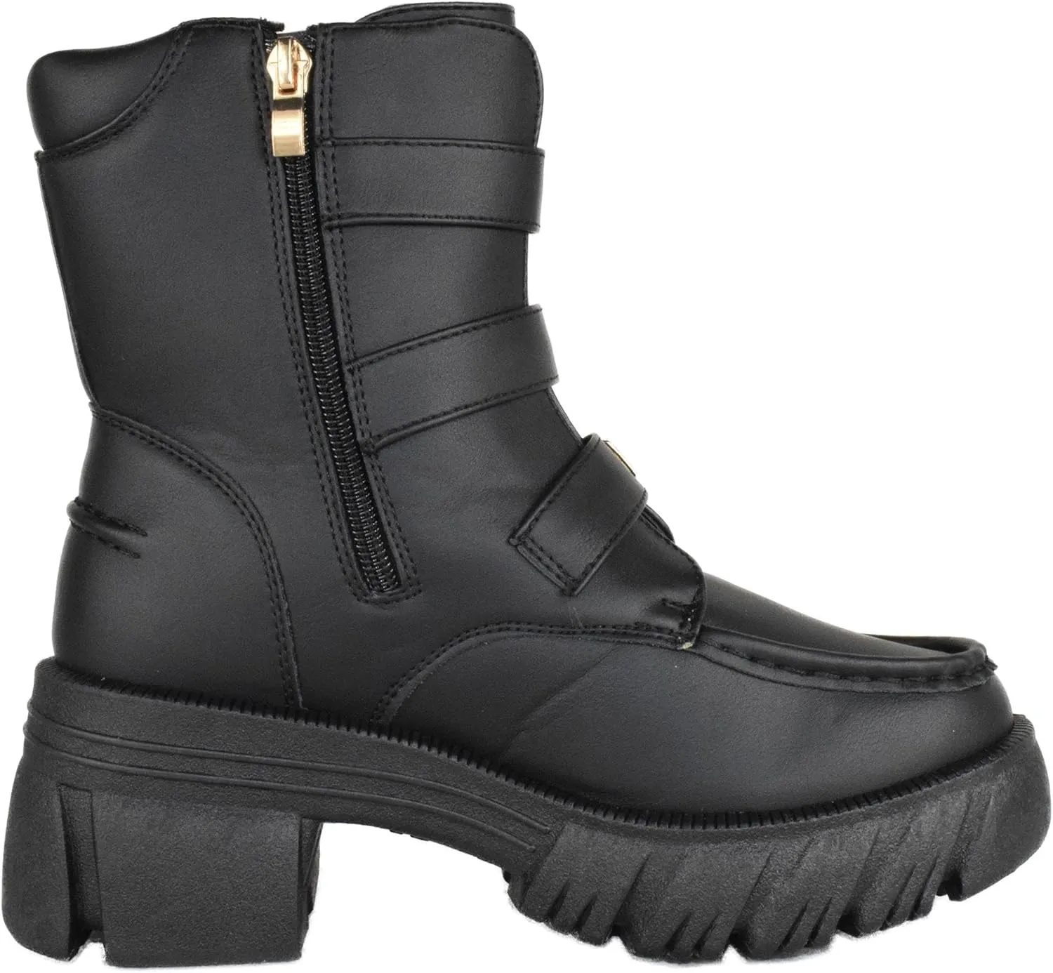 Forever Women Buckled Motorcycle Riding Style Boots Side Zipper Lug Sole Booties