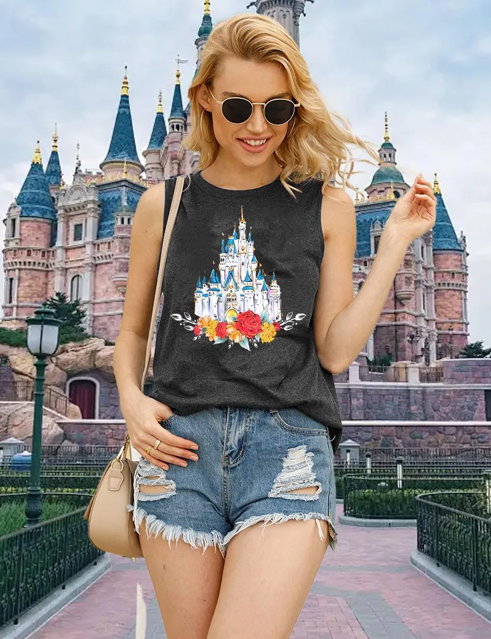 FRYAID Magic Tank Tops Magical Castle Shirt Women Believe in Magic Graphic Tanks Vest Summer Sleeveless Family Vacation Tops