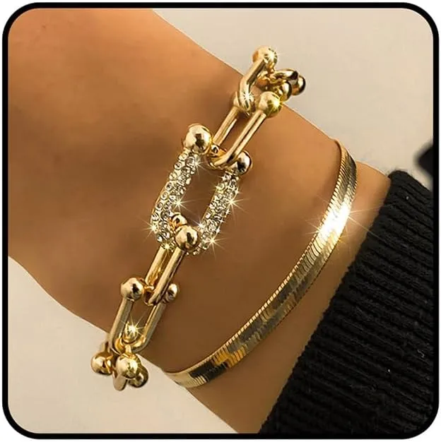 Gangel Gold Link Bracelet Dainty Gold Plated Bracelets Layered Snake Chain Bracelet Simple Trendy Adjustable Bracelet Jewelry for Women