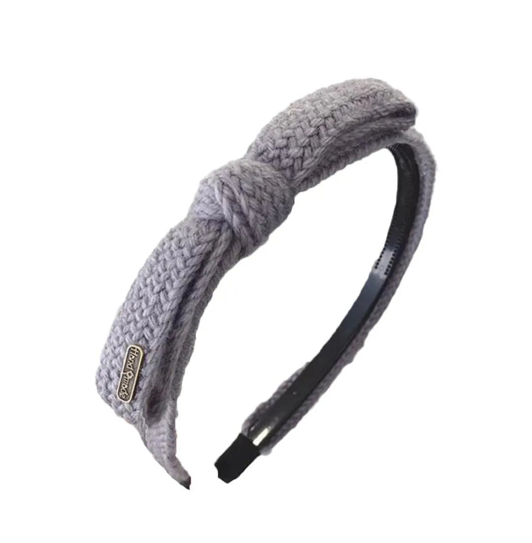 Girls Handmade Knitted Headband with Bowknot Solid Color Casual Cute Boho Knotted Headbands Elastic Head Bands
