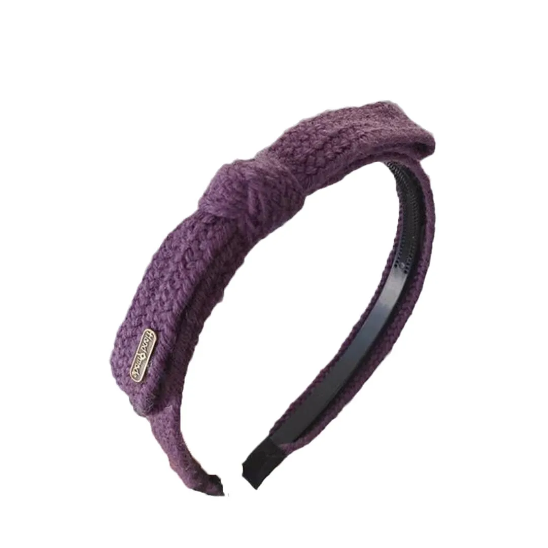 Girls Handmade Knitted Headband with Bowknot Solid Color Casual Cute Boho Knotted Headbands Elastic Head Bands