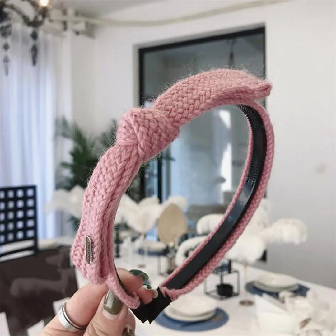 Girls Handmade Knitted Headband with Bowknot Solid Color Casual Cute Boho Knotted Headbands Elastic Head Bands