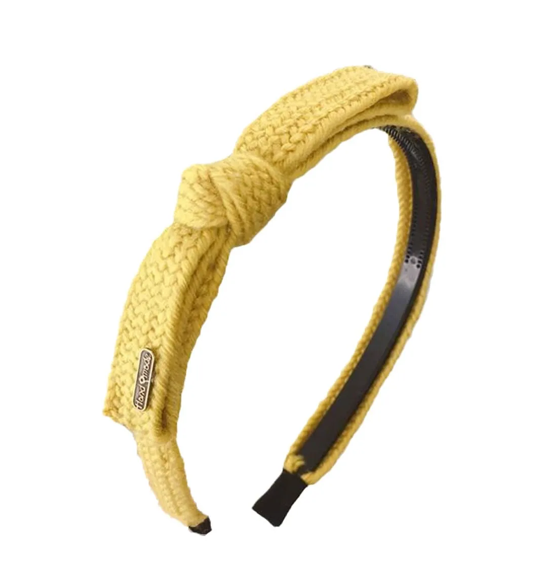 Girls Handmade Knitted Headband with Bowknot Solid Color Casual Cute Boho Knotted Headbands Elastic Head Bands