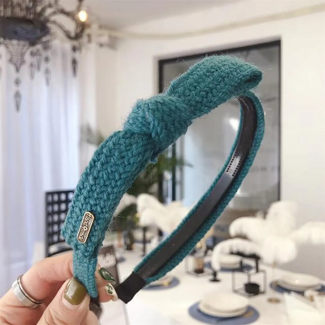 Girls Handmade Knitted Headband with Bowknot Solid Color Casual Cute Boho Knotted Headbands Elastic Head Bands