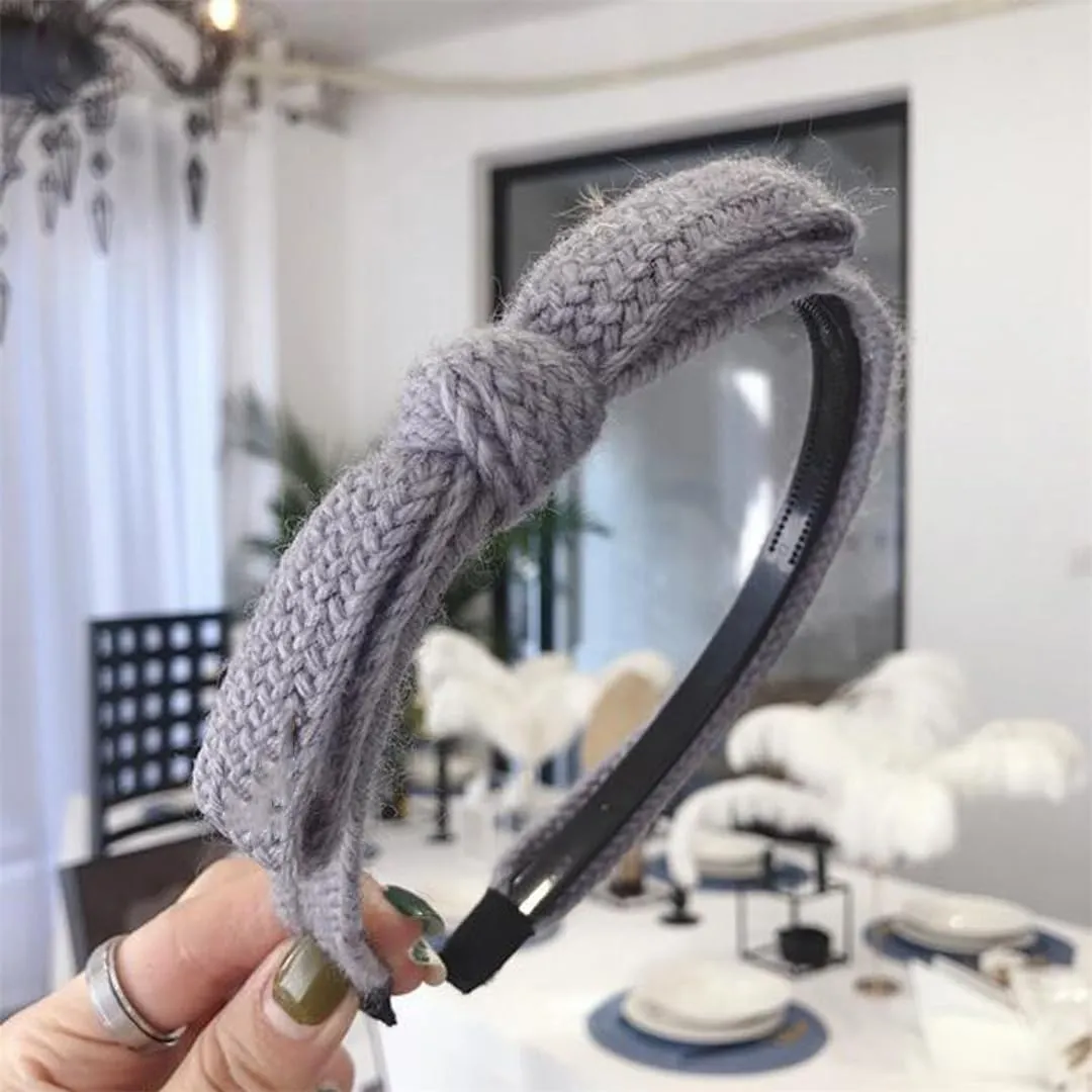 Girls Handmade Knitted Headband with Bowknot Solid Color Casual Cute Boho Knotted Headbands Elastic Head Bands