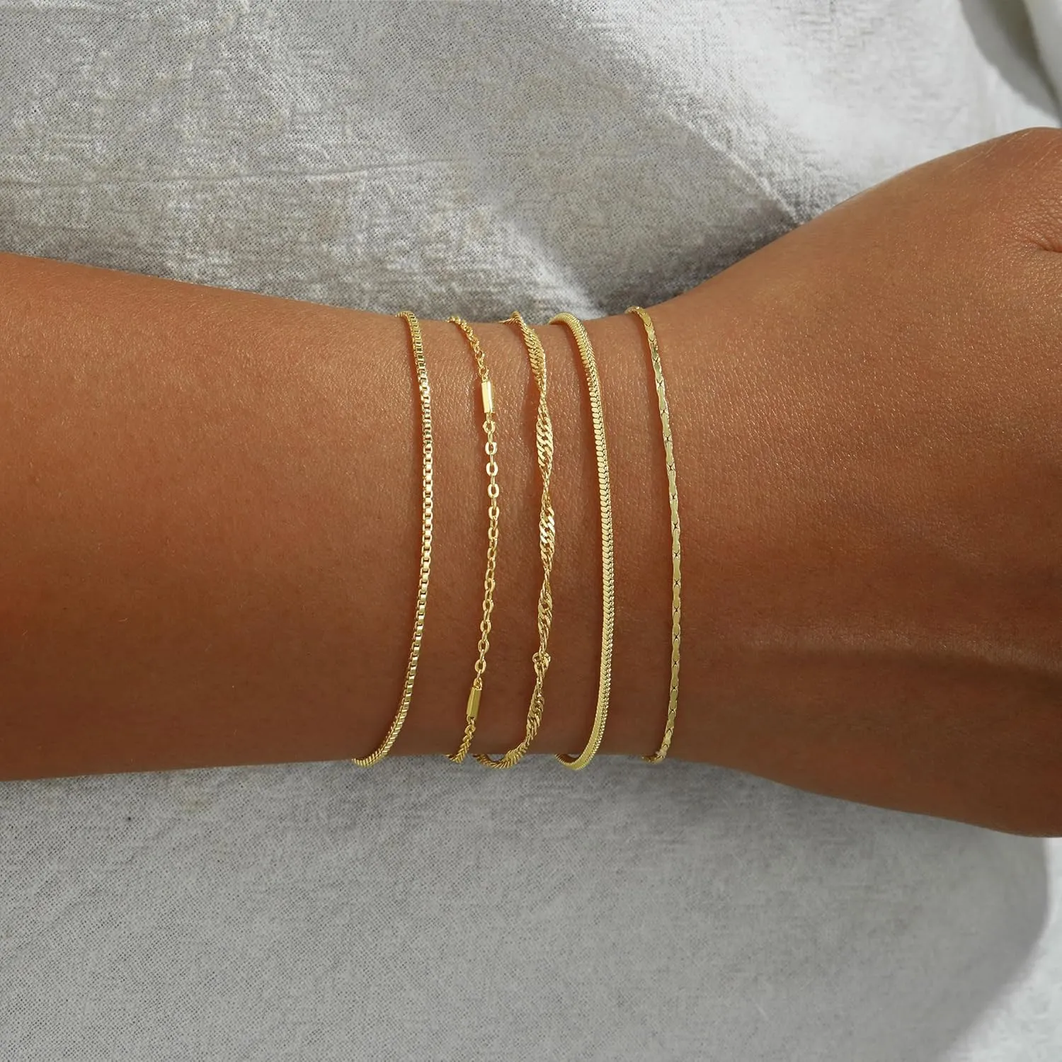 Gold Bracelets for Women, 14K Gold Plated Waterproof Bracelets for Women, Dainty Stackable Adjustable Chain Jewelry Set - Trendy Layered Bracelet Stack Gift, Everyday Wear