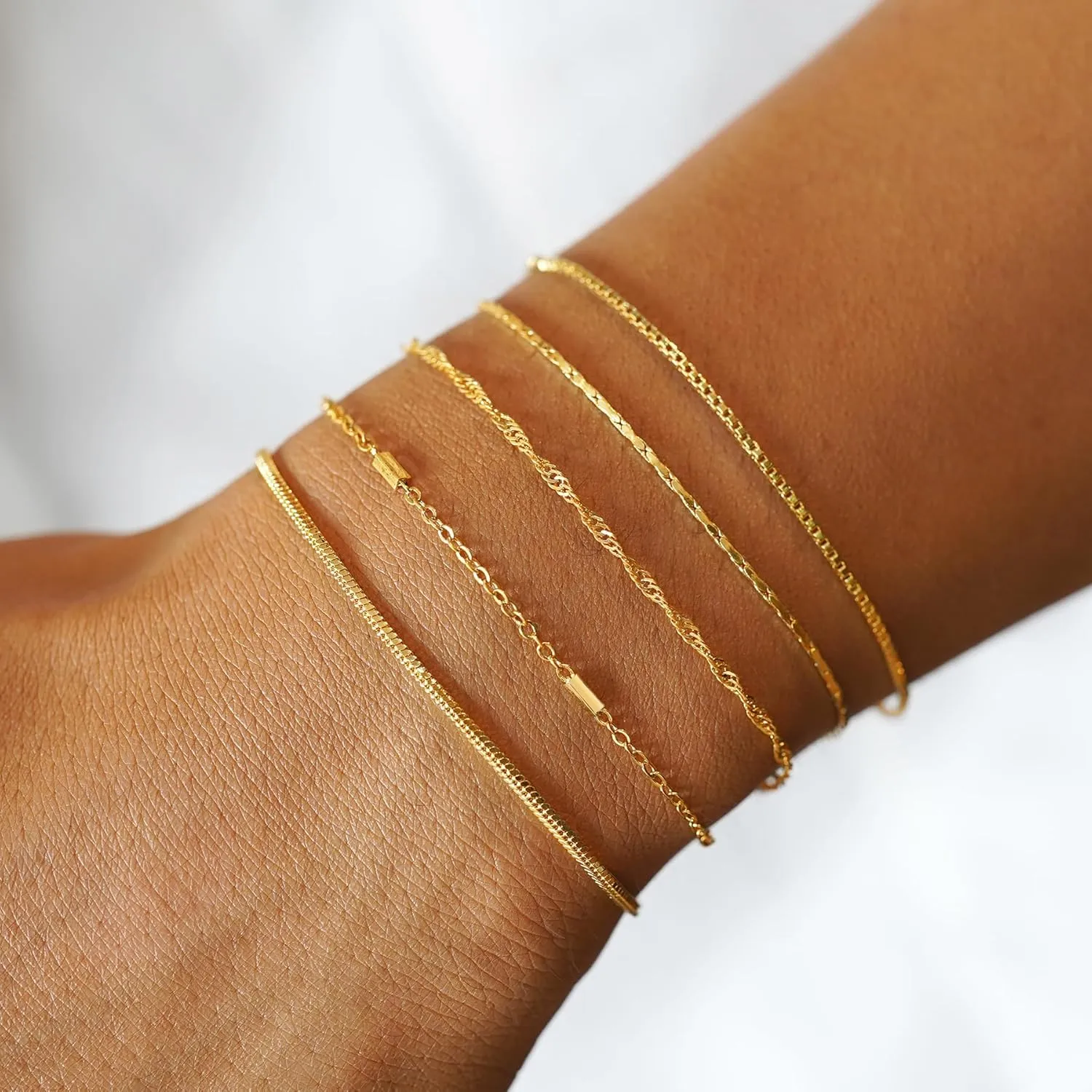 Gold Bracelets for Women, 14K Gold Plated Waterproof Bracelets for Women, Dainty Stackable Adjustable Chain Jewelry Set - Trendy Layered Bracelet Stack Gift, Everyday Wear