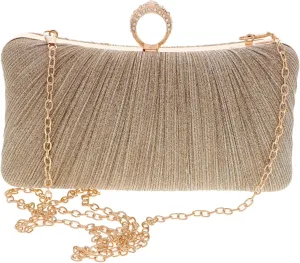 Gold Clutch Purse for Women Versatile Evening Bag Pleated Design for Formal Events