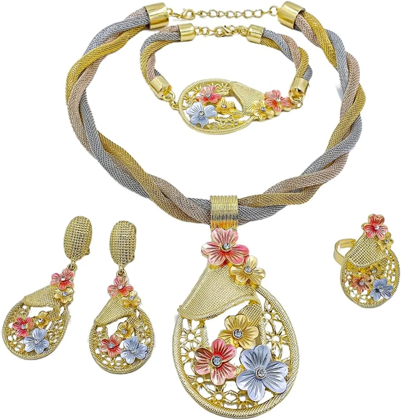 Gold Jewelry for Women Luxury African Dubai 18k Gold Plated Jewelry Sets Wedding Necklace Earrings Set
