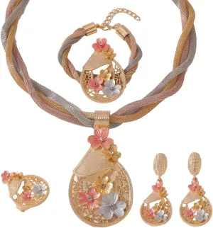 Gold Jewelry for Women Luxury African Dubai 18k Gold Plated Jewelry Sets Wedding Necklace Earrings Set