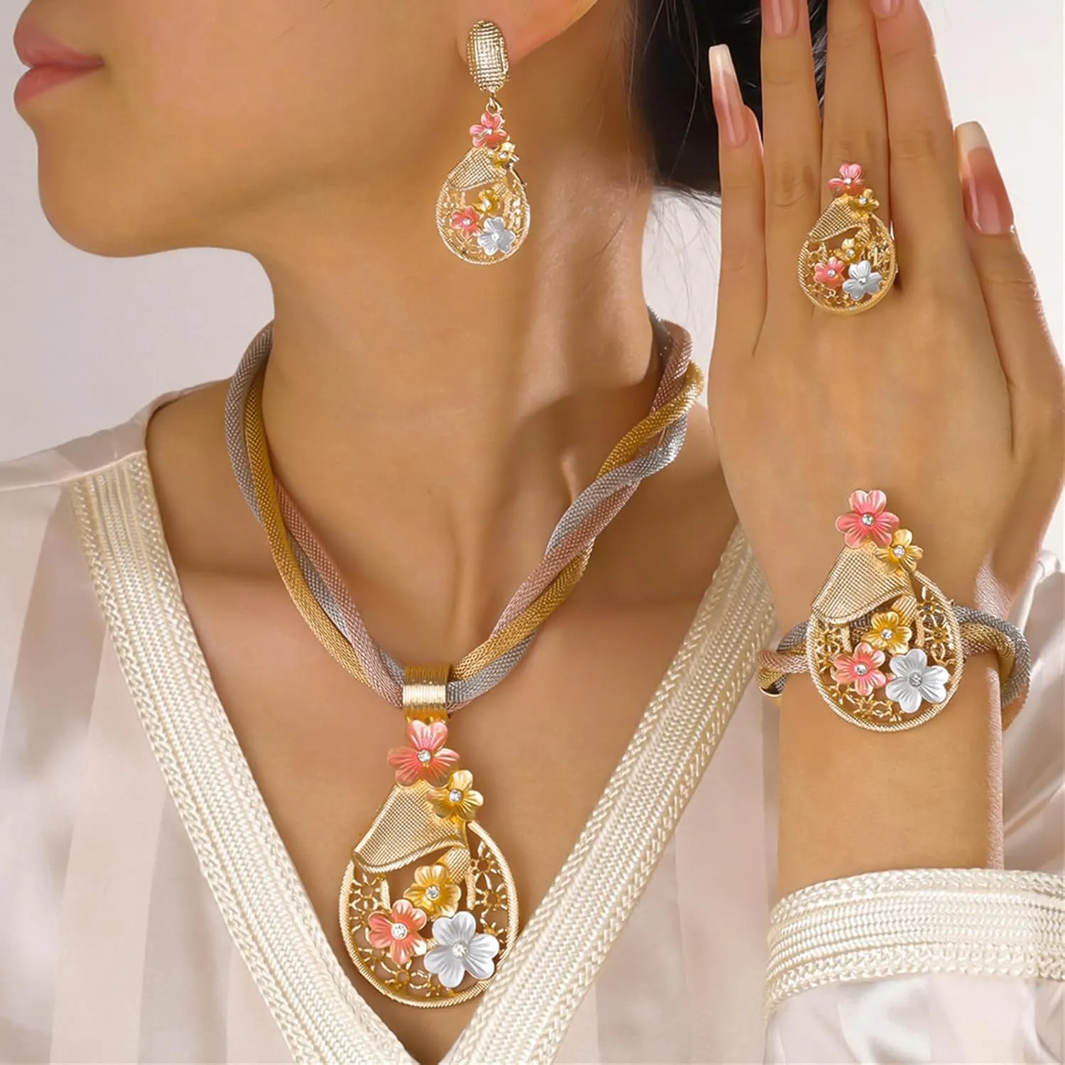 Gold Jewelry for Women Luxury African Dubai 18k Gold Plated Jewelry Sets Wedding Necklace Earrings Set