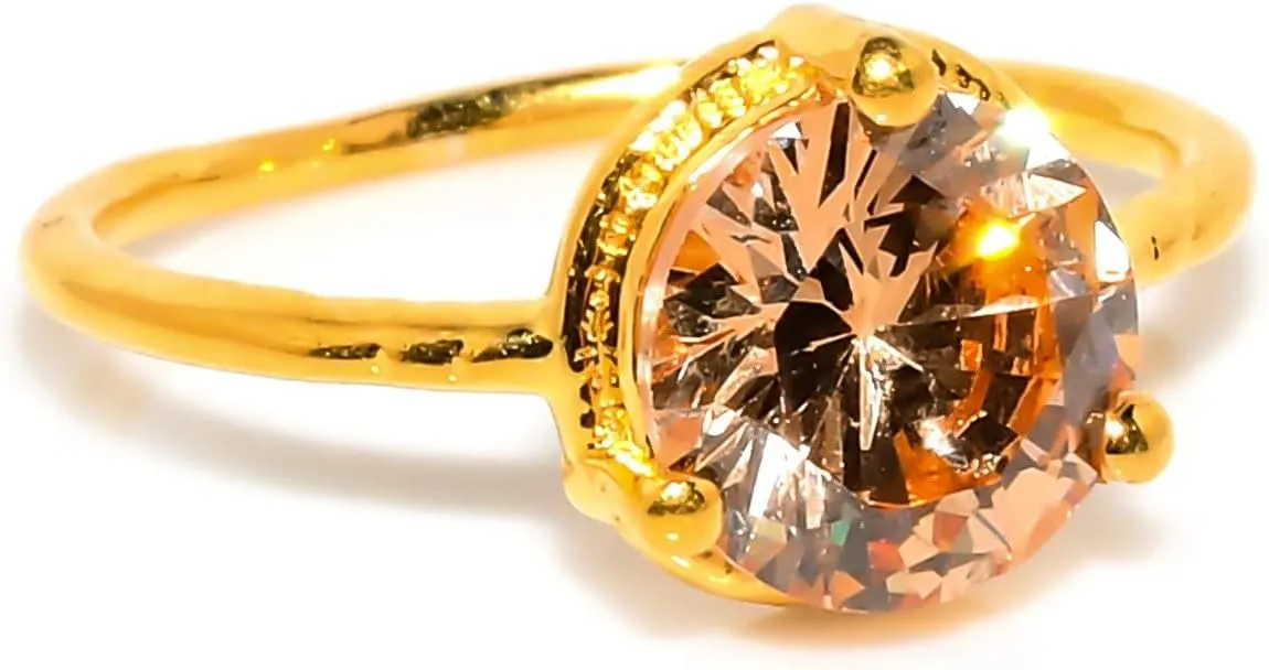 Golden Topaz Jewelry Set, Sterling Silver or Gold-Plated Ring and Stud Earrings, Round Cut