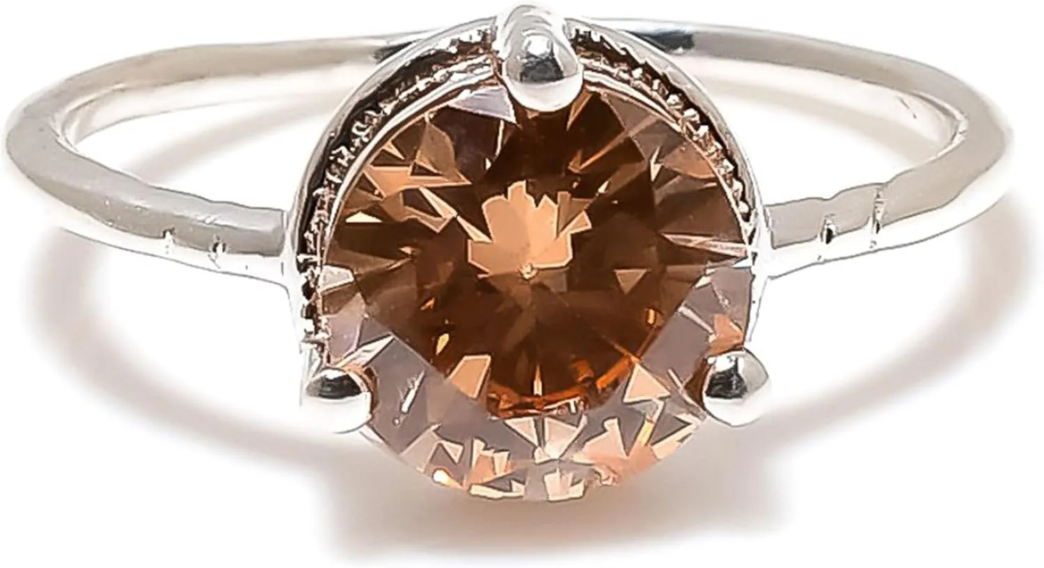 Golden Topaz Jewelry Set, Sterling Silver or Gold-Plated Ring and Stud Earrings, Round Cut