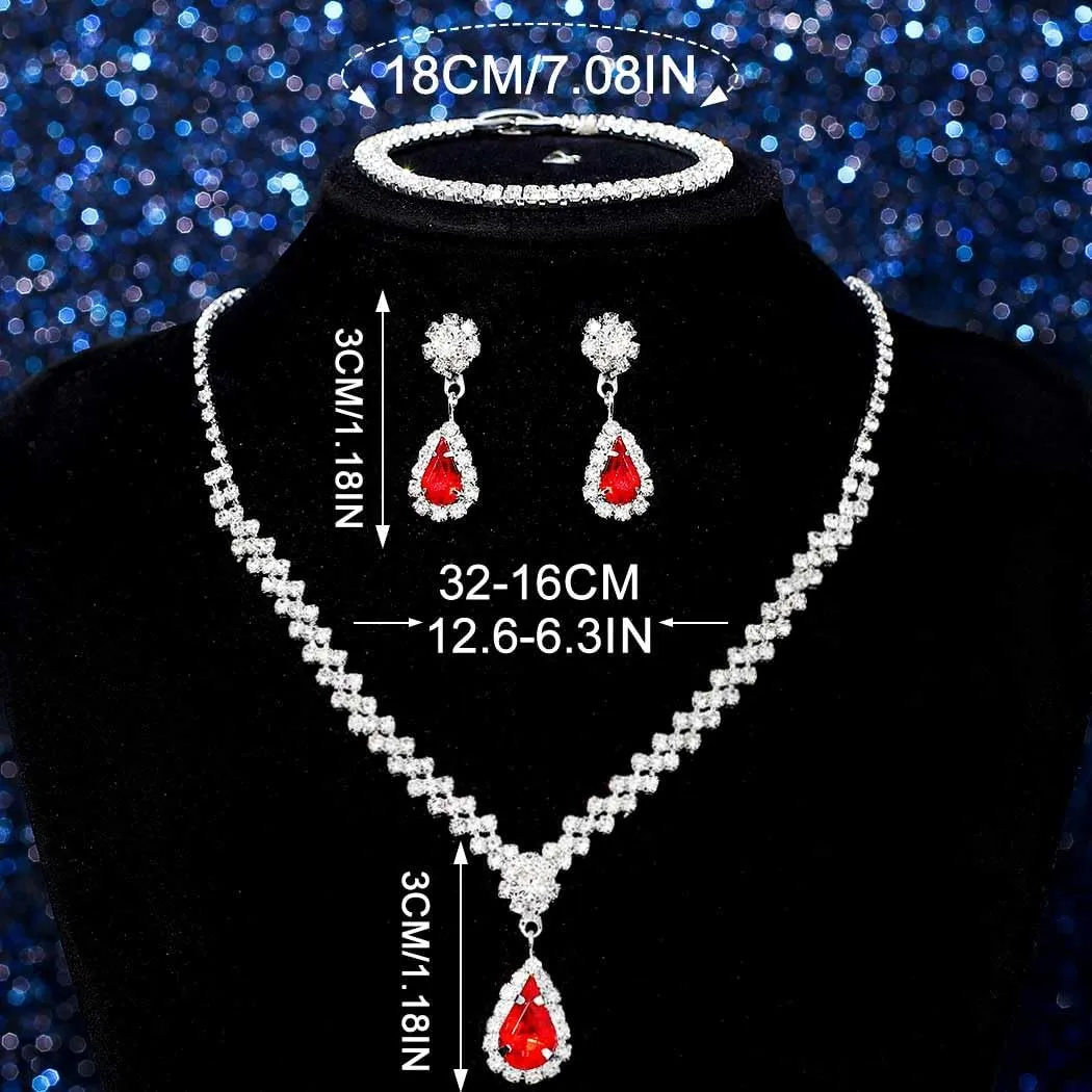 GORAIS Prom Wedding Jewelry Sets Rhinestone Bridal Necklace Earrings Bracelet Set Crystal Costume Jewelry for Brides