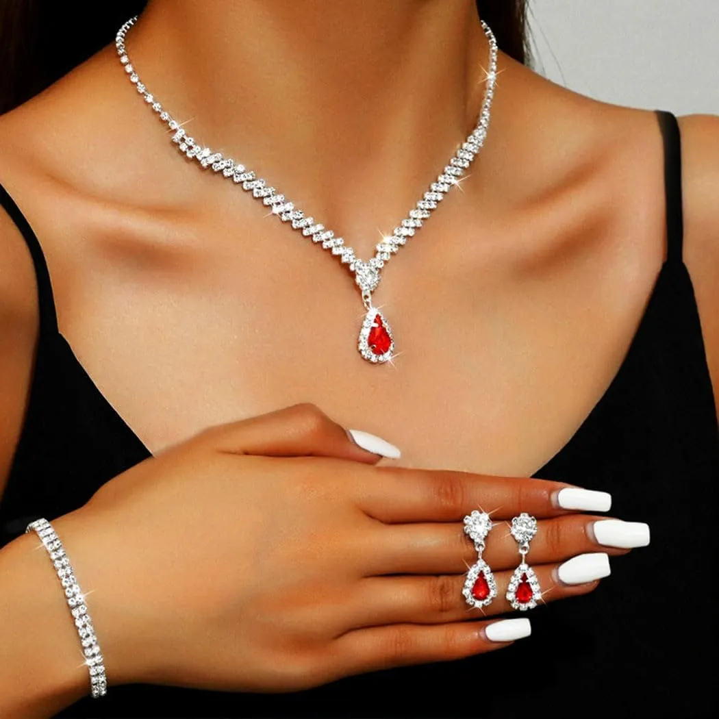 GORAIS Prom Wedding Jewelry Sets Rhinestone Bridal Necklace Earrings Bracelet Set Crystal Costume Jewelry for Brides