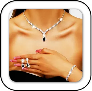 GORAIS Prom Wedding Jewelry Sets Rhinestone Bridal Necklace Earrings Bracelet Set Crystal Costume Jewelry for Brides