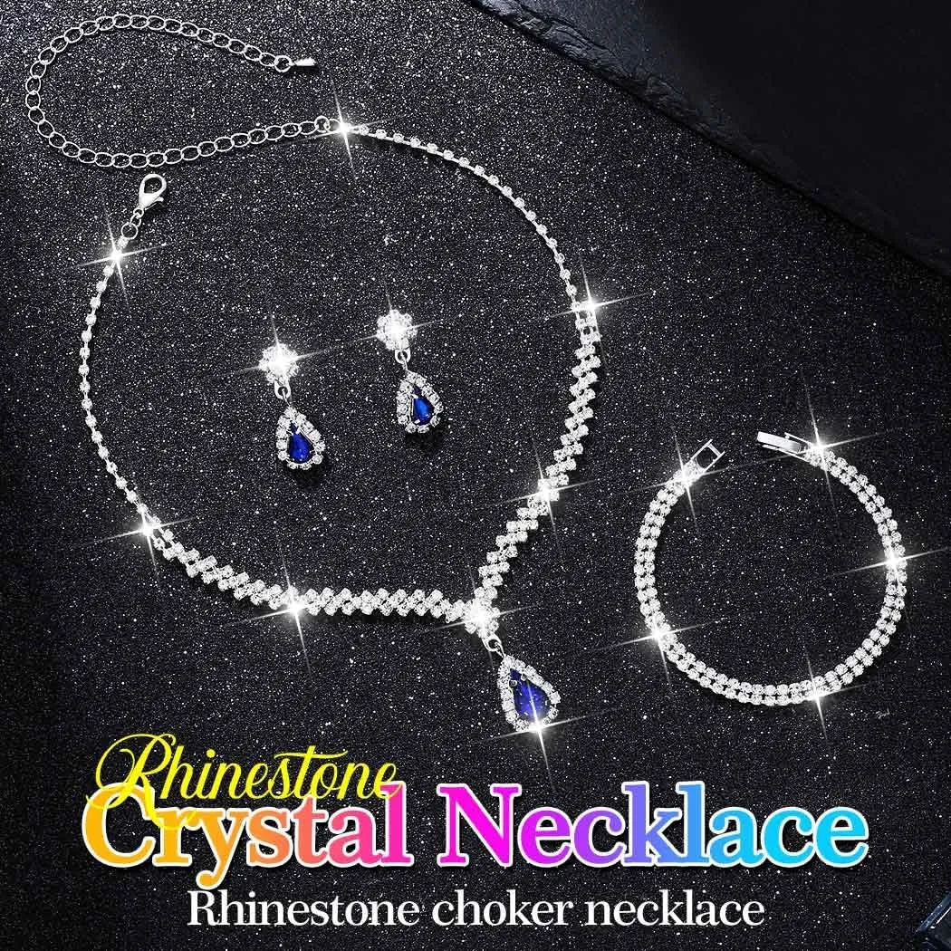 GORAIS Prom Wedding Jewelry Sets Rhinestone Bridal Necklace Earrings Bracelet Set Crystal Costume Jewelry for Brides
